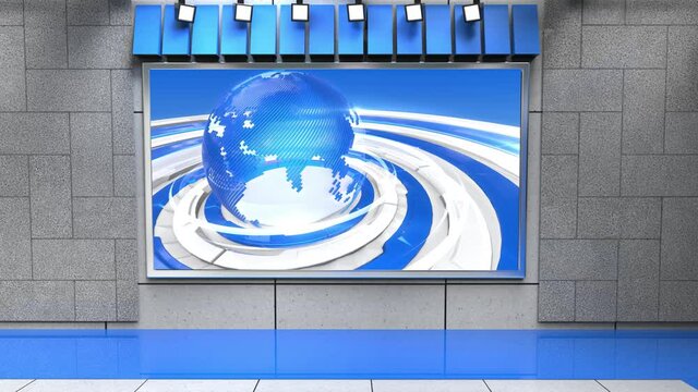 News Studio. Studio Background. Newsroom bakground. The perfect backdrop for any green screen or chroma key video production. Loop. 3D rendering.	