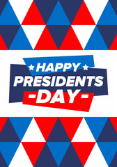 Happy Presidents day in United States. Washington's Birthday. Federal holiday in America. Celebrated in February. Patriotic american elements. Poster, banner and background. Vector illustration