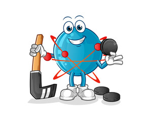 atom playing hockey vector. cartoon character