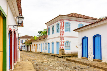 Streets of cobblestone and old houses in colonial style on the streets of the old and historic city...