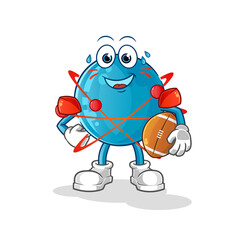atom playing rugby character. cartoon mascot vector