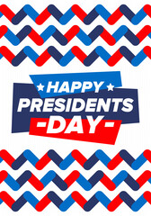 Fototapeta premium Happy Presidents day in United States. Washington's Birthday. Federal holiday in America. Celebrated in February. Patriotic american elements. Poster, banner and background. Vector illustration