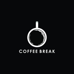 Drink coffee break black and white breakfast morning logo design vector illustration