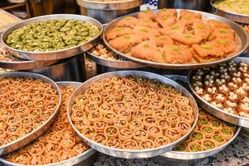 Baklava on plates, a Turkish national delicacy.