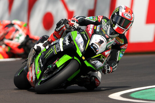 San Marino, Italy - April 30: Jonathan Rea of Great Britain Kawasaki Racing Team rides during Race 1 at the World Superbike Championship at Imola International Circuit on April 2016 in Italy