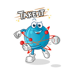 atom throwing baseball vector. cartoon character