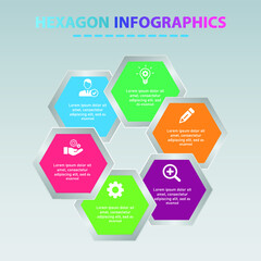 Modern infographic hexagonal design. Business infographic template with 6 options hexagonal shape.