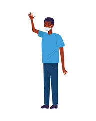 afro man wearing medical mask character