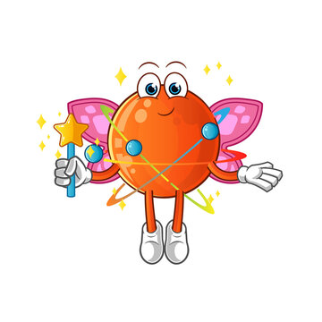 atom fairy with wings and stick character. cartoon mascot vector