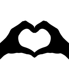 Silhouettes hands making heart symbol love
