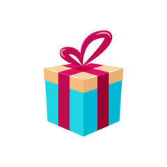 isometric square gift box. Surprise red, yellow, white, craft cardboard present boxes with ribbon bow isolated on white background. New year, anniversary, birthday 3d symbol. Vector illustration