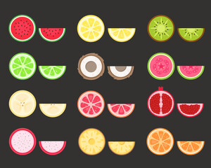 Fruits set. Tropical and exotic fruits. Vector illustration 