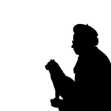 recommend clip art: Silhouette closeup grandma with cat