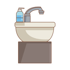 bathroom sink with antibacterial soap bottle