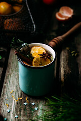 Mulled wine with citrus in a cup