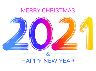 Colorful Brushstroke paint lettering calligraphy of 2021 Happy New Year background