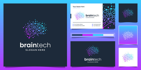 Brain connection logo design. digital brain tech logo and business card.