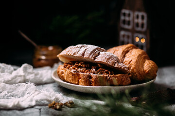background, bakery, bread, breakfast, brown, cake, coffee, croissant, croissants, croissants and coffee, cup, delicious, dessert, drink, food, french, fresh, homemade, meal, morning, new years breakfa