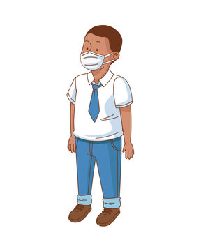 Little Student Afro Boy Wearing Medical Mask