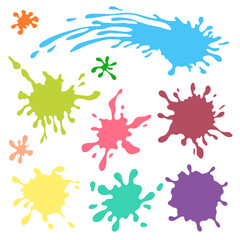 Set of color paint splashes. Stain collection. Hand drawn splatters.