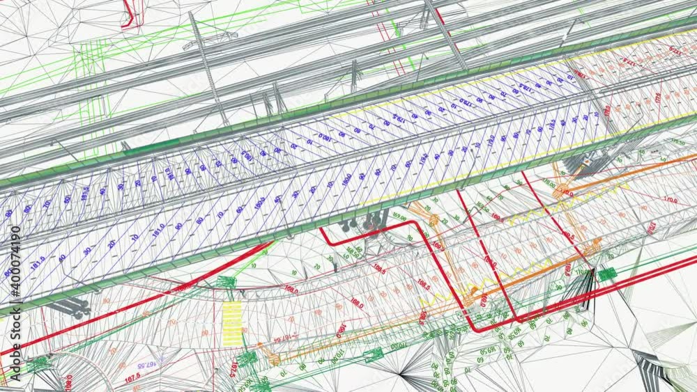 Wall mural the bim model of the object of transportation infrastructure of wireframe view