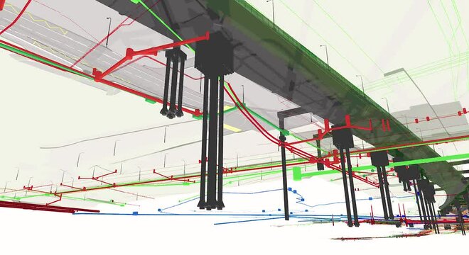 The BIM model of the object of transportation infrastructure of wireframe view	