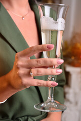 New year Christmas celebration with champagne glasses