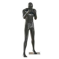 Black male sports mannequin in a fighting stance on an isolated background. 3d rendering