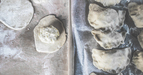Process of making traditional polish homemade dumplings.