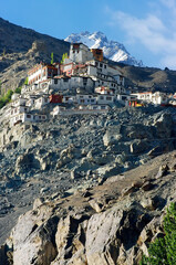 Fototapeta na wymiar Tibetan chortens and monasteries, Himalayas, Mountains, authentic Tibetan culture
