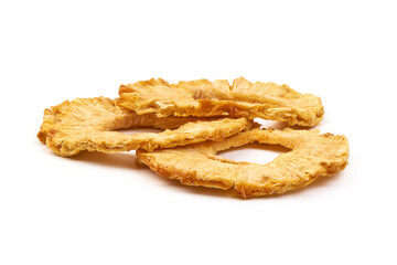 Dried pineapple rings, isolated on white background