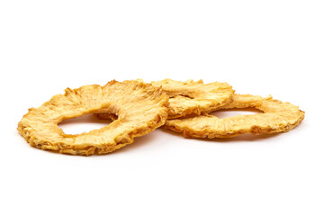 Dried pineapple rings, isolated on white background