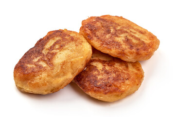 Fried potato pancakes, isolated on white background