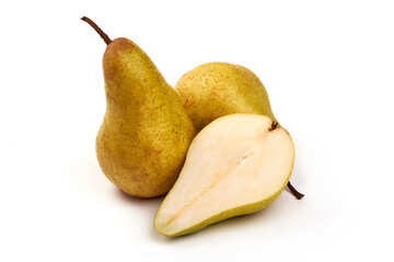 Fresh pears, close-up, isolated on white background