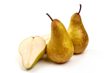 Fresh pears, close-up, isolated on white background