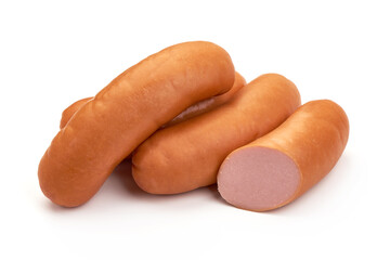 Boiled pork sausages, isolated on white background