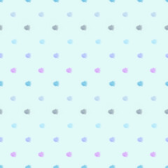 Polka dot style seamless pattern. Watercolor colorful splashes on a light-blue pastel background.