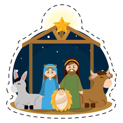 Sticker of a nativity cartoon. Christmas character - Vector illustration