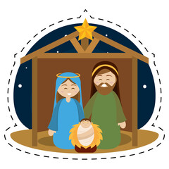 Sticker of a nativity cartoon. Christmas character - Vector illustration