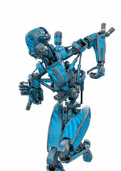 mega drone soldier robot is running close up view