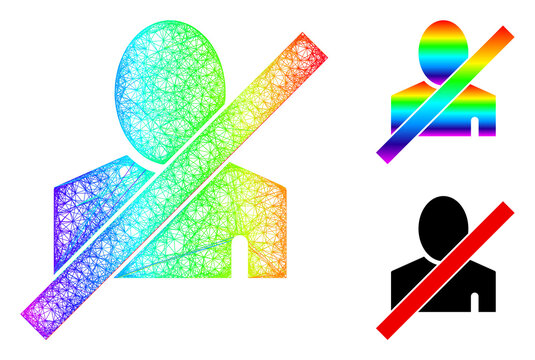 Spectral vibrant wire frame blacklisted man, and solid spectral gradient blacklisted man icon. Wire frame flat net abstract image based on blacklisted man icon, made with crossing lines.