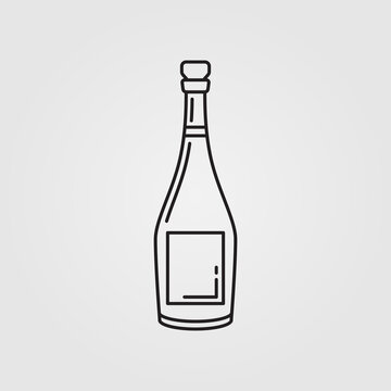 Vector illustration of champagne bottle. Line icon design.