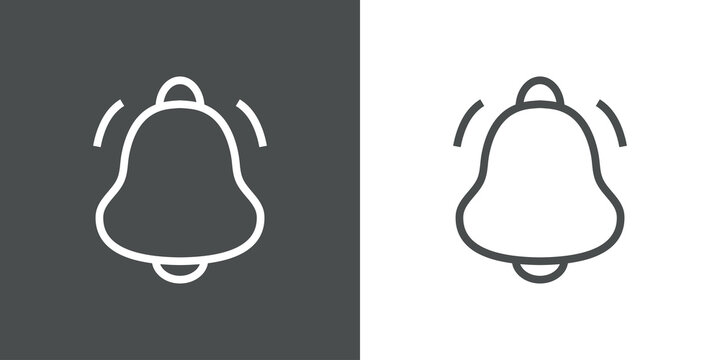 Campana de alarma de notificaci&oacute;n con ondas. Logotipo con lineas en fondo gris y fondo blanco
