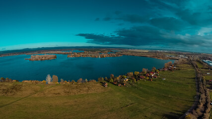 Aerial view of Sterkova jezera, lakes close to Ostrozska nova ves in Czech republic on a late...