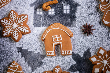 Collection of various gingerbread christmas cookies