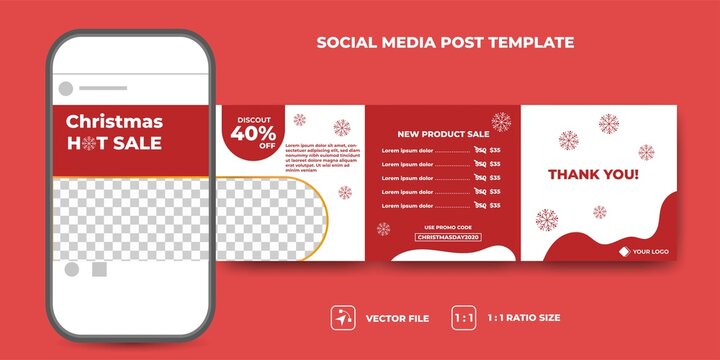 Set of carousel social media banner template. Christmas sale post template banner with photo collage. Usable for social media, banner and web internet ads. Flat design vector isolated.
