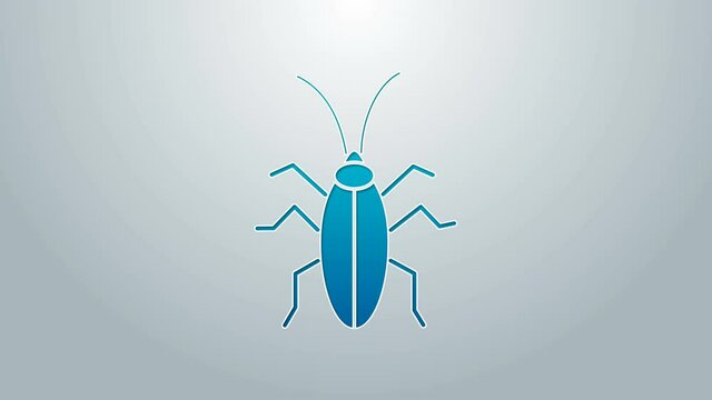 Blue line Cockroach icon isolated on grey background. 4K Video motion graphic animation