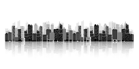 Set of city silhouettes. Cityscape. Town skyline. Panorama. Midtown houses skyscrapers. Vector illustration.