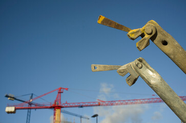Fototapeta na wymiar Unmounted scaffolding elements at construction site
