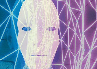 Artificial Intelligence, robot face, futuristic background, hi-tech concept, 3d illustration